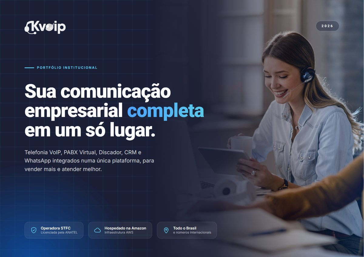 Capa do portfólio KVOIP 2026: sua comunicação empresarial completa em um só lugar